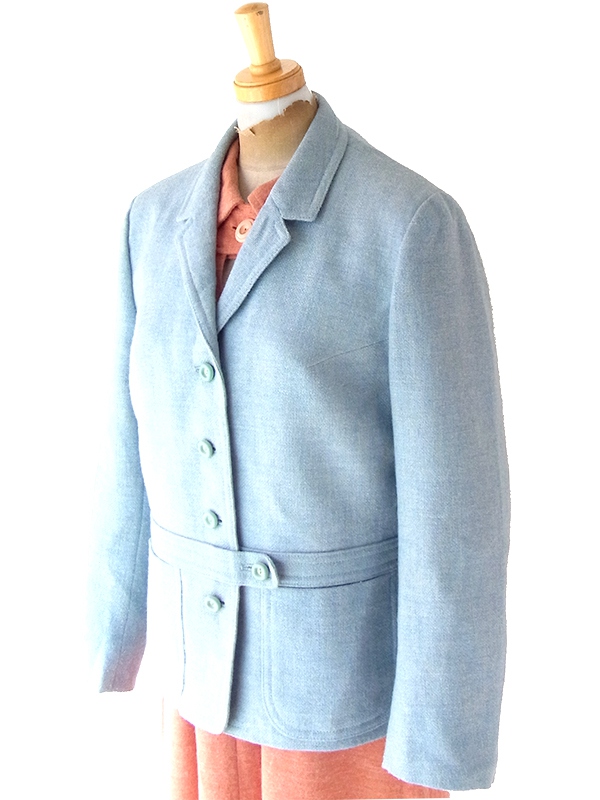 ヨーロッパ古着 60年代フランス製 パウダーブルー X 固定ベルト付き ヴィンテージ ジャケット 25FC312