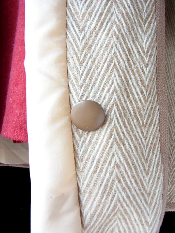 【送料無料】フランス製 ライトベージュ X 共布ベルト付き ヘンリボーン ウール ローブコート 26FC000【ヨーロッパ古着】