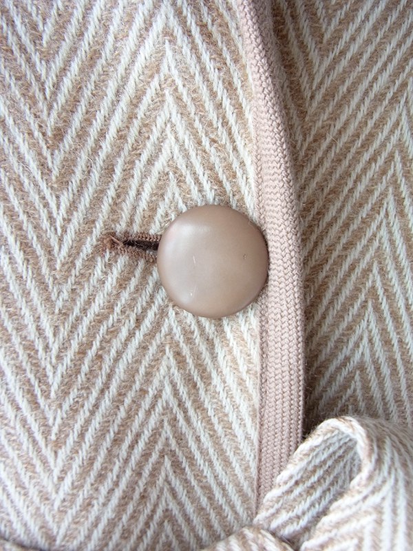 【送料無料】フランス製 ライトベージュ X 共布ベルト付き ヘンリボーン ウール ローブコート 26FC000【ヨーロッパ古着】