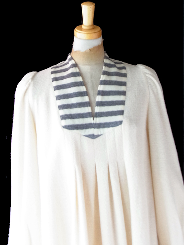 【送料無料】フランス買付け 60年代製 オフホワイト X グレイ ボーダー プリーツ ワンピース 26FC004【ヨーロッパ古着】