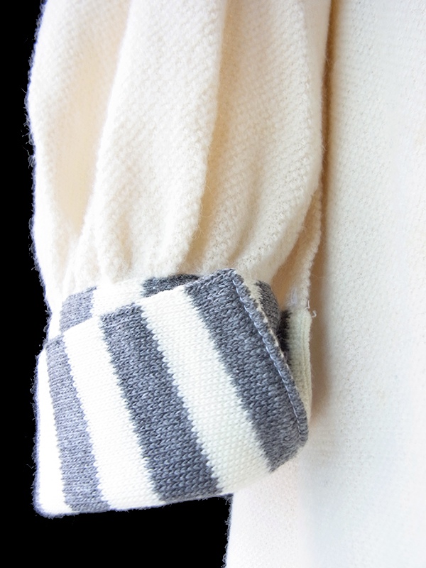 【送料無料】フランス買付け 60年代製 オフホワイト X グレイ ボーダー プリーツ ワンピース 26FC004【ヨーロッパ古着】