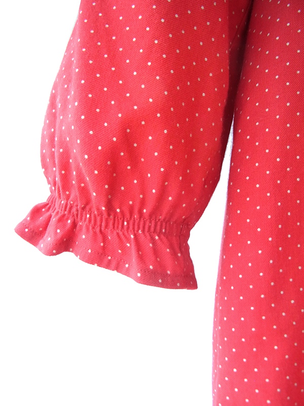 【送料無料】60年代フランス製 レッド ピンドット 丸襟 ギャザーワンピース 26FC007【ヨーロッパ古着】