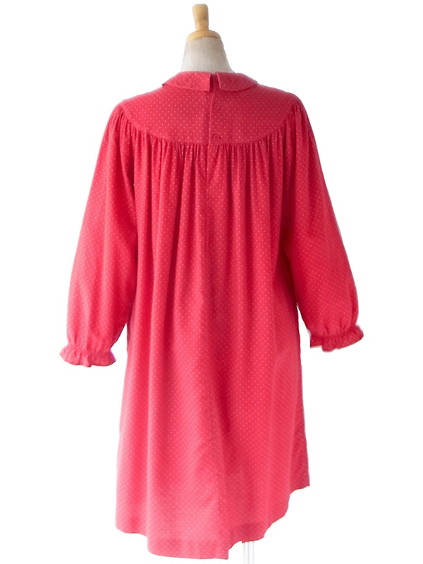 【送料無料】60年代フランス製 レッド ピンドット 丸襟 ギャザーワンピース 26FC007【ヨーロッパ古着】
