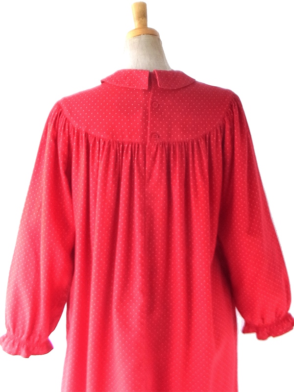 【送料無料】60年代フランス製 レッド ピンドット 丸襟 ギャザーワンピース 26FC007【ヨーロッパ古着】