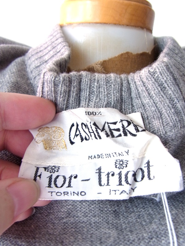 【送料無料】イタリア製 Fior-tricot グレー X カシミア100% ハイネックニットセーター 26ID085【レトロ古着】
