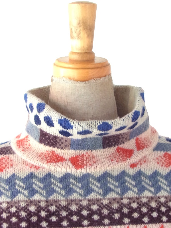 【送料無料】KENZO PARIS マルチカラー 総柄 ハイネック ヴィンテージ ウール ニット トップス 26NN000【ヨーロッパ古着】