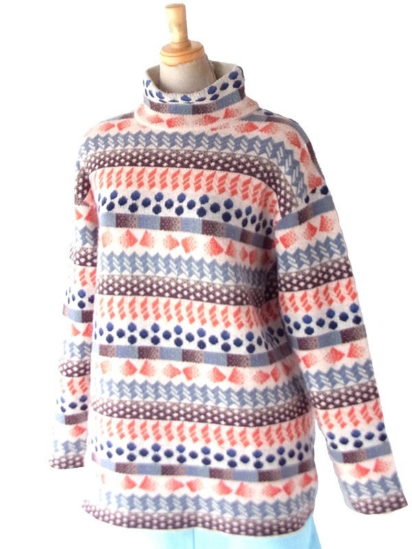 【送料無料】KENZO PARIS マルチカラー 総柄 ハイネック ヴィンテージ ウール ニット トップス 26NN000【ヨーロッパ古着】