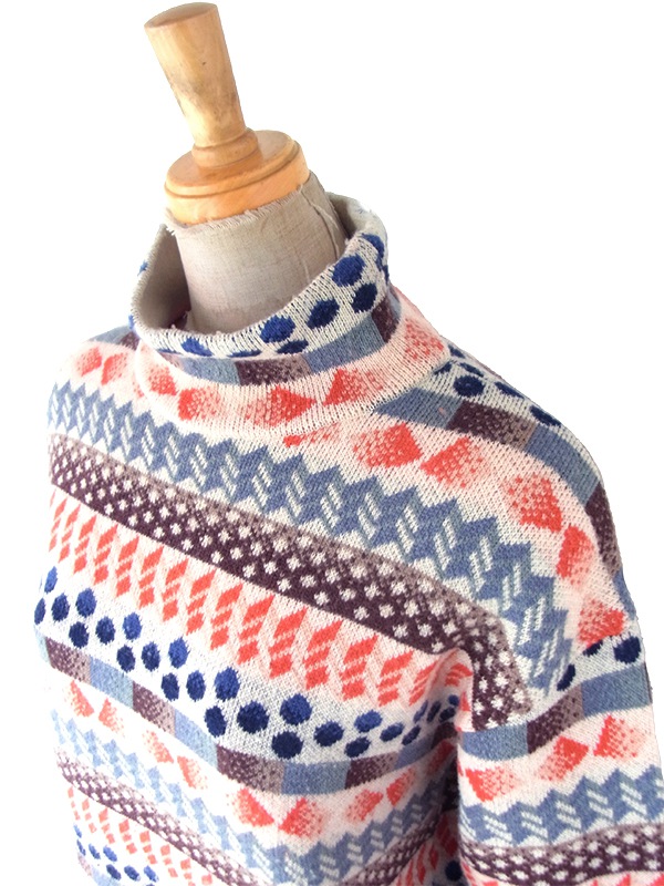 【送料無料】KENZO PARIS マルチカラー 総柄 ハイネック ヴィンテージ ウール ニット トップス 26NN000【ヨーロッパ古着】