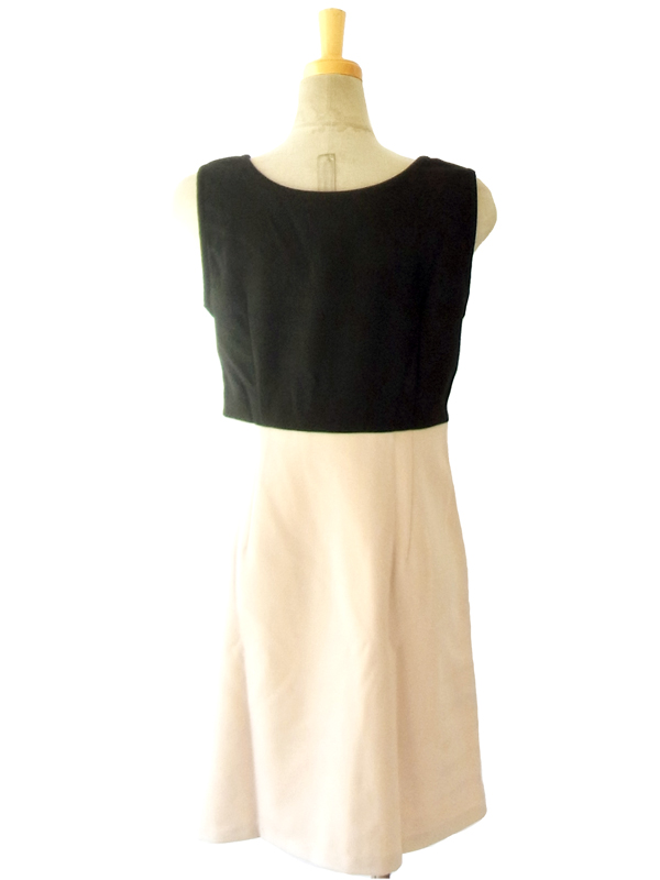 MODCLOTH クリーム X ブラック フロントリボン 大人のドレスワンピース MOD2