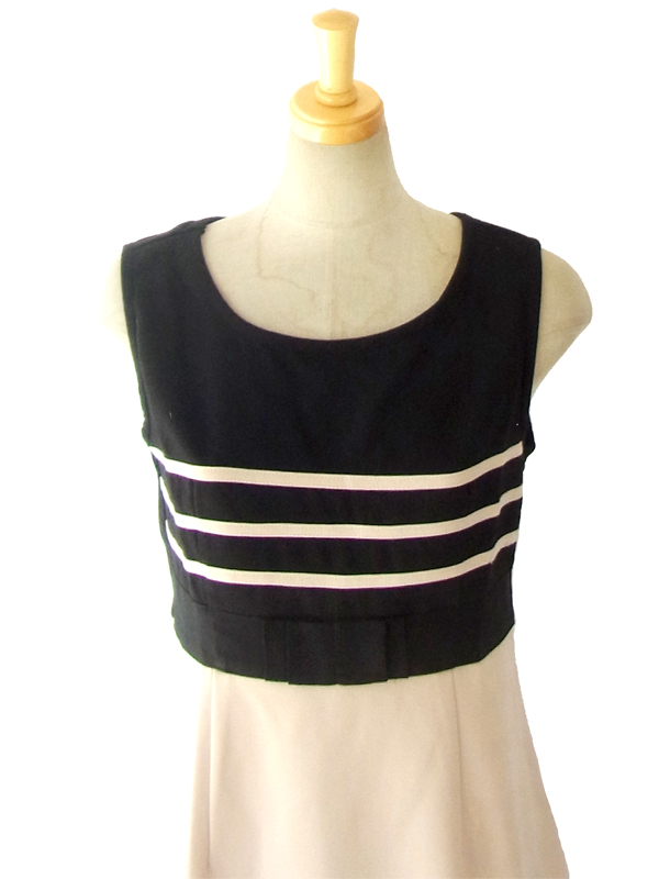 MODCLOTH クリーム X ブラック フロントリボン 大人のドレスワンピース MOD2