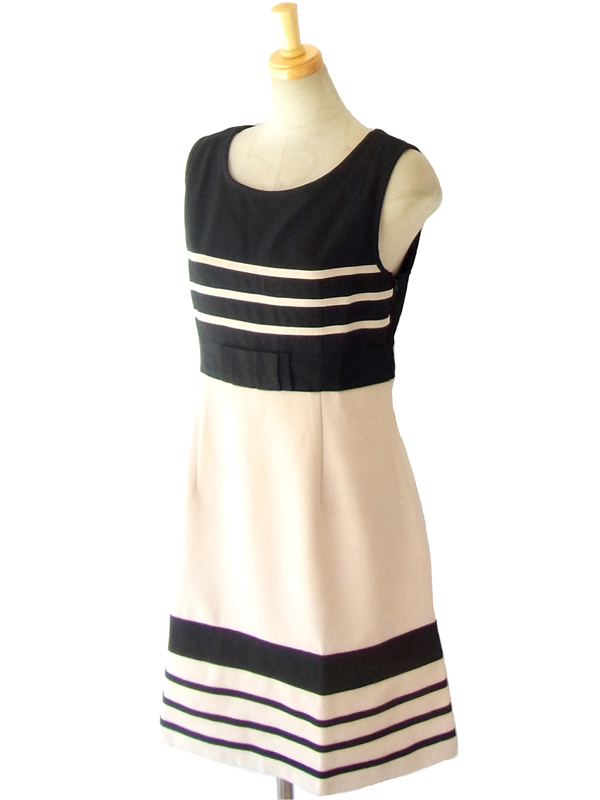 MODCLOTH クリーム X ブラック フロントリボン 大人のドレスワンピース MOD2