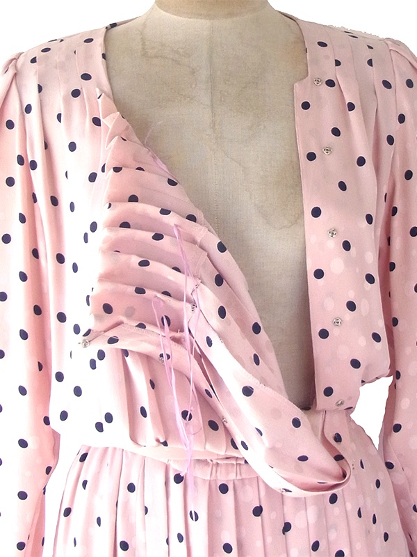 ヨーロッパ古着 ロンドン買い付け 60年代製 ピンク X ブラック 水玉 共布ベルト付き ヴィンテージ ドレス OD241