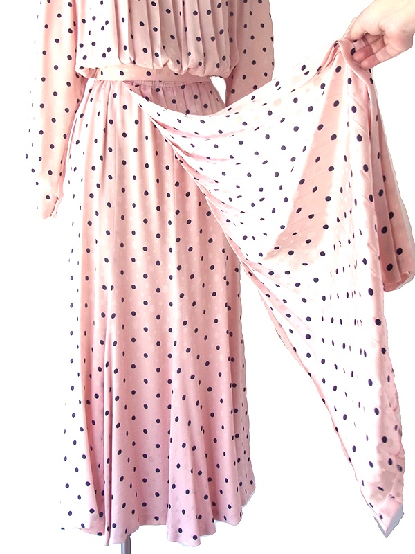 ヨーロッパ古着 ロンドン買い付け 60年代製 ピンク X ブラック 水玉 共布ベルト付き ヴィンテージ ドレス OD241