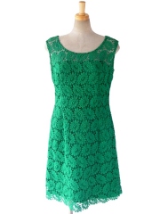 ヨーロッパ古着 ロンドン買い付け 60年代製 ビリジアングリーン X マーガレット柄総レース ワンピース 16OM303