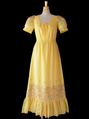 ヨーロッパ古着 ロンドン買い付け 60年代製 イエロー X カラフルなハート柄刺繍 ロング ワンピース 16OM310