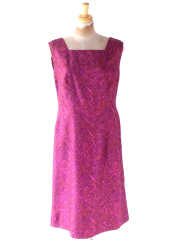 ヨーロッパ古着 ロンドン買い付け 光沢のあるバーガンディー X アフリカ風プリント ヴィンテージ ワンピース 22BS103