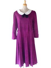 ヨーロッパ古着 ロンドン買付け 70年代製 マゼンダ Xブラック ベロアタイ ヴィンテージ プリーツ ワンピース 23OM002