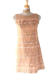 ヨーロッパ古着 フランス買い付け 60年代製 サンセットオレンジ X 幾何学模様 ヴィンテージ ワンピース 24FC212