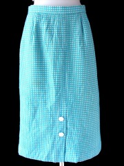 ヨーロッパ古着 フランス買い付け 60年代製 水色 X ホワイト ワッフル地 水玉 ヴィンテージ スカート 25FC104