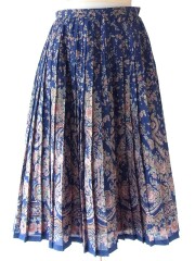 ヨーロッパ古着 70年代フランス製 ネイビー X 花柄プリント 総プリーツ ヴィンテージ スカート 25FC108