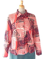 ヨーロッパ古着 フランス買い付け 70年代製 オレンジ X ゴールド・ブラック・ベージュ サイケ柄 ヴィンテージ トップス 25FC210