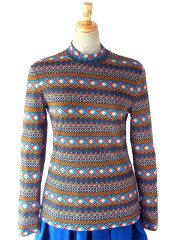 ヨーロッパ古着 フランス買い付け 70年代製 カラフル X レトロ柄 ロールカラー トップス 25FC313