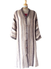 【送料無料】フランス買付け 60年代製 ナチュラルストライプ コットン×リネン ローブコート 26FC001【ヨーロッパ古着】