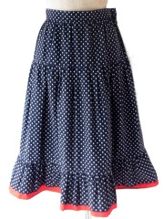 【送料無料】60年代フランス製 ブラック × ホワイト 水玉 ティアード フリル ギャザー スカート 26FC311【ヨーロッパ古着】