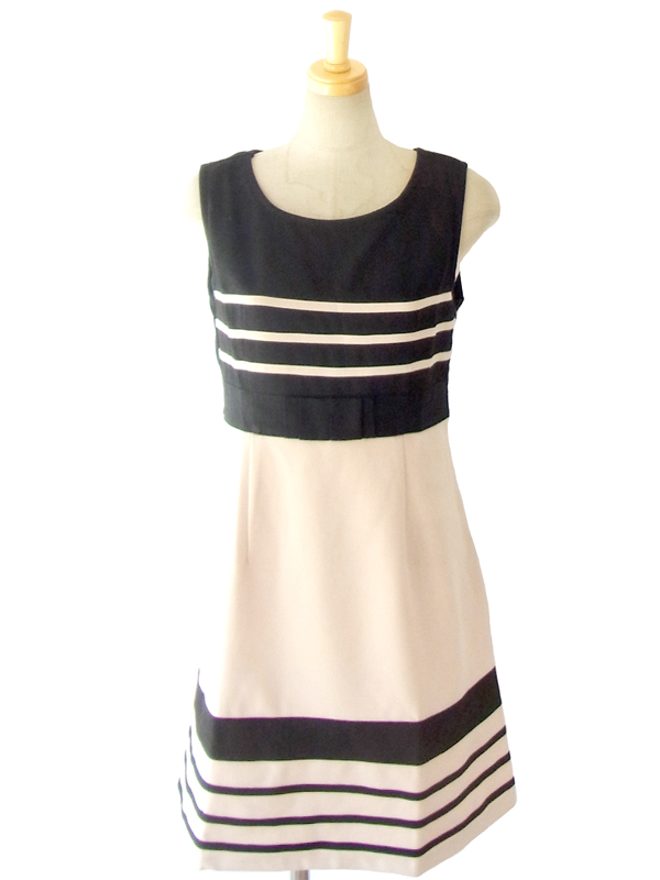 MODCLOTH クリーム X ブラック フロントリボン 大人のドレスワンピース MOD2