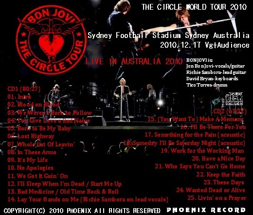 コレクターズCD　ボン・ジョヴィ（Bon Jovi）2010年オーストラリア公演/Sydney　2010.12.17