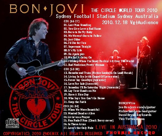 コレクターズCD　ボン・ジョヴィ（Bon Jovi）2010年オーストラリア公演/Sydney　2010.12.18