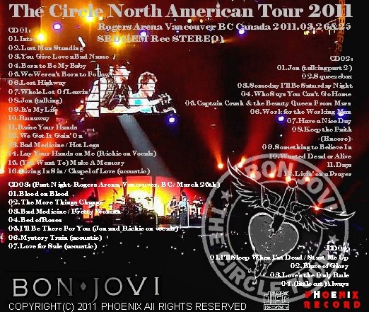 コレクターズCD ボン・ジョヴィ（Bon Jovi）2011年北米ツアー　Vancouver