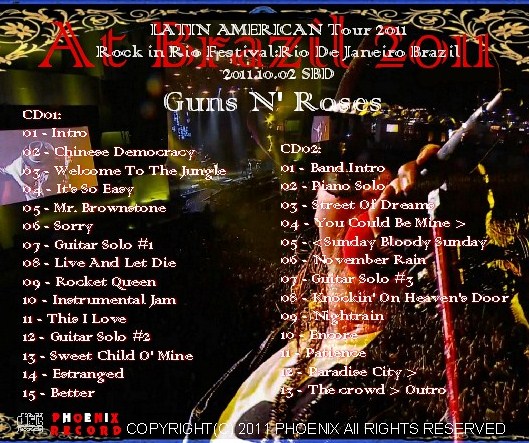 コレクターズCD　ガンズ・アンド・ローゼズ （Guns N' Roses)の2011年南米ツアー