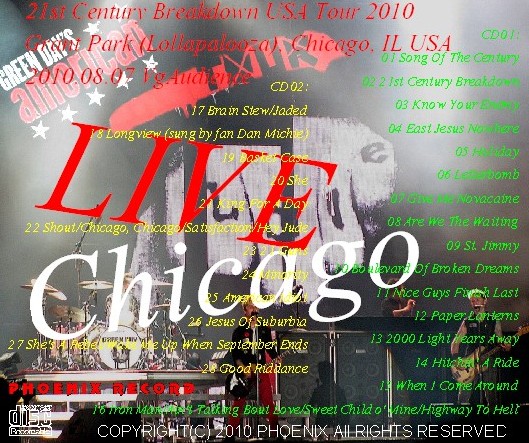 コレクターズCD　Green Day（グリーン・ディ）2010年アメリカツアーChicago, IL　2010.08.07　