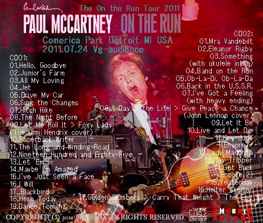 コレクターズCD Paul McCartney(ポール・マッカートニー)The On the Run Tour 2011　Detroit