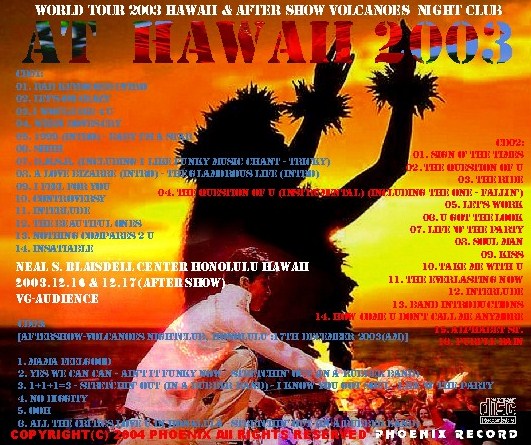 コレクターズCD Prince（プリンス　2003年ワールドツアー）Honolulu Hawaii　2003.12.16