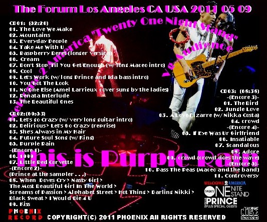 コレクターズCD　Prince(プリンス）2011年アメリカ　The Forum Los Angeles　2011.05.29
