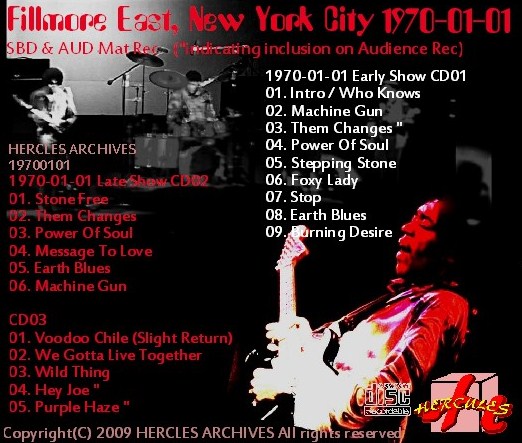 コレクターズCD　Jimi Hendrix（バンドオブジプシー）Fillmore East　70.01.01