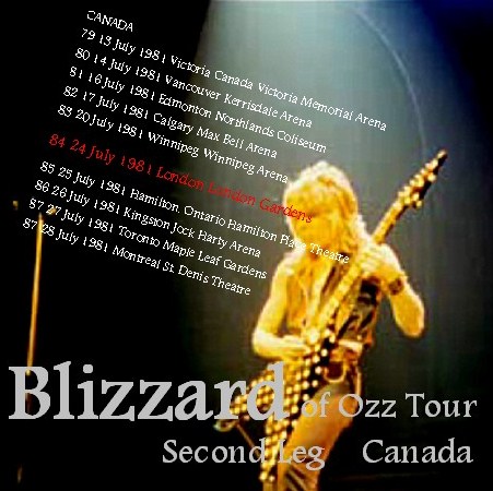 コレクターズCD　Ozzy Osbourne(ｗ/ランディ・ローズ　Blizzard of Ozz tour Second Leg CANADA 1981）/81.7.24 London Gardens,Canada