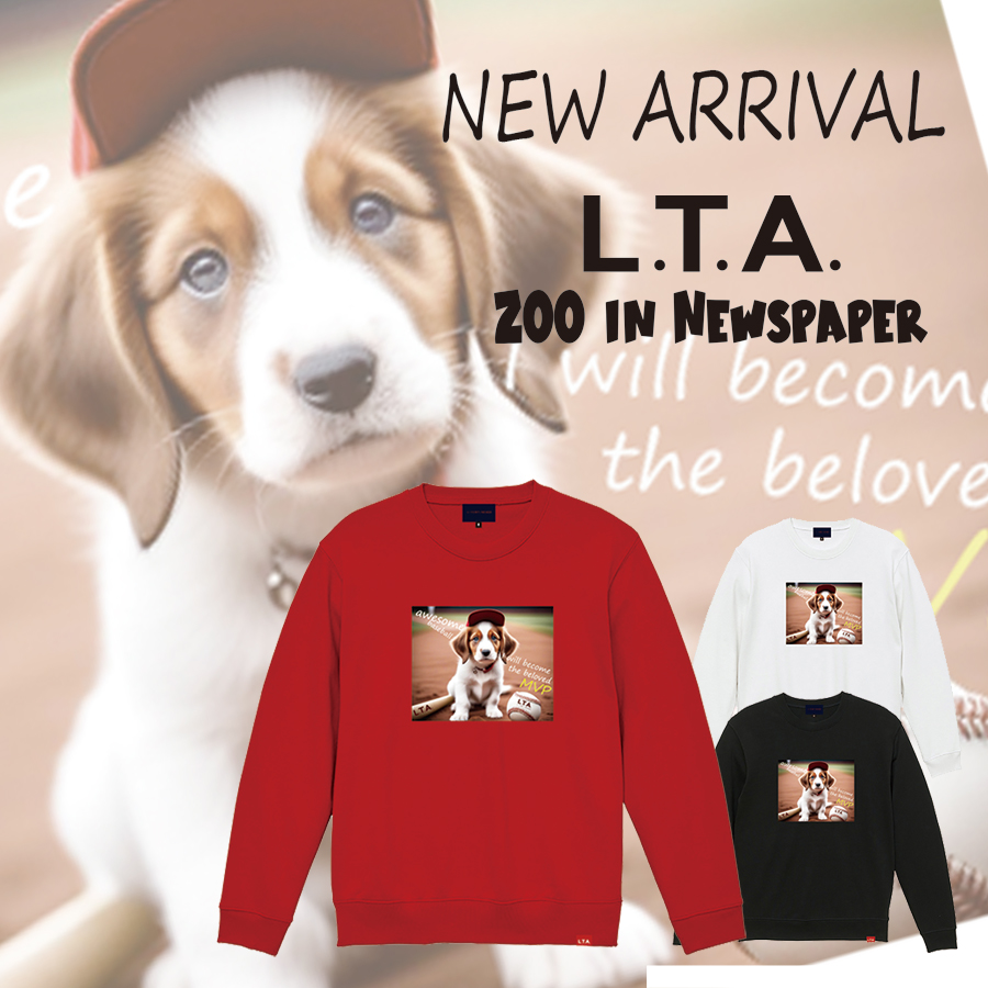 受注期間限定！ ZOO IN NEWSPAPER BASEBALL DOG トレーナー