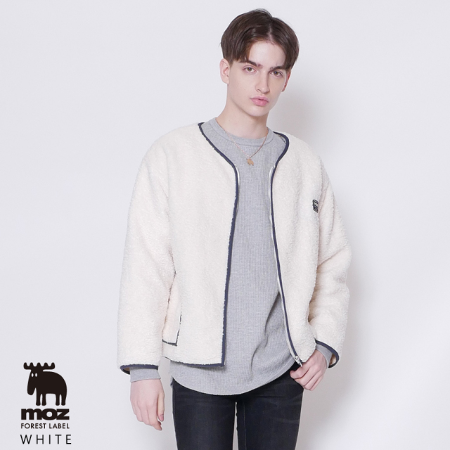 moz FOREST LABEL ノーカラーボアブルゾン