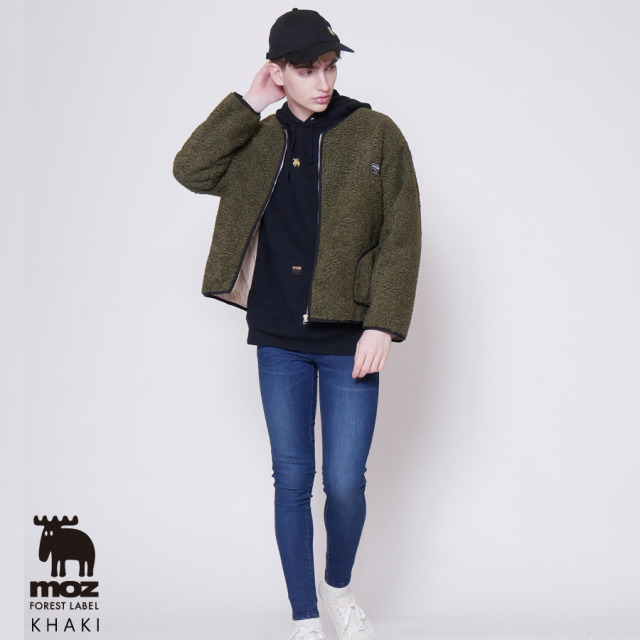 moz FOREST LABEL ノーカラーボアブルゾン