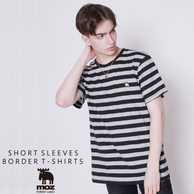moz FOREST LABEL ボーダーロゴ刺繍半袖Tシャツ