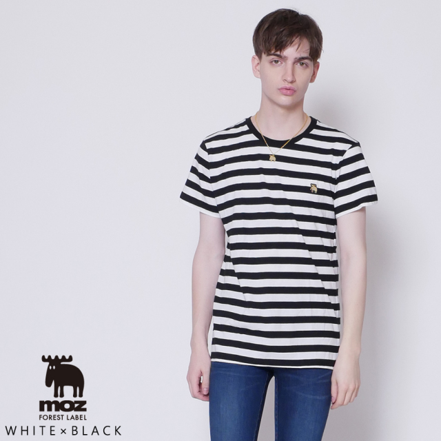 moz FOREST LABEL ボーダーロゴ刺繍半袖Tシャツ