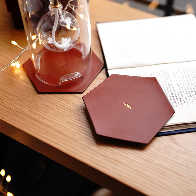 hexagon coaster terracotta brown