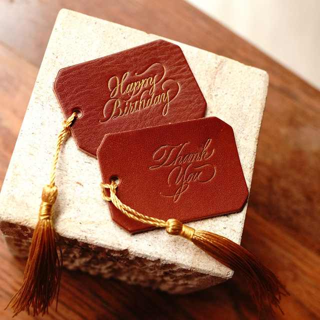 Calligraphy tag [ Thank you ] terracotta brown