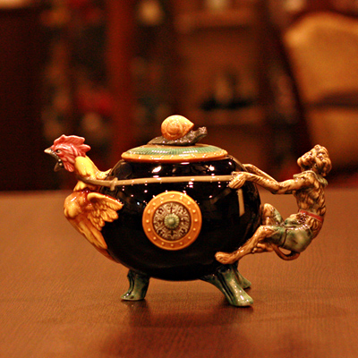 MINTON MAJOLICA（ミントン・マジョリカ） サルとニワトリのティーポット 復刻品 COLL-128【希少】【中古】【未使用】