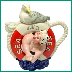 【中古】ポール・カデューデザイン　カモメと浮き輪のコレクタブルティーポット（1999年製）COLL-107【希少】【英国（イギリス）】【装飾ティーポット】