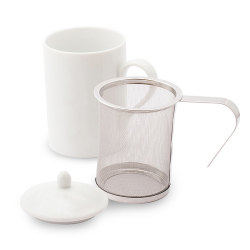 茶こし付き ティーマグ （無地） （陶器製マグカップ・蓋、茶漉し付き）