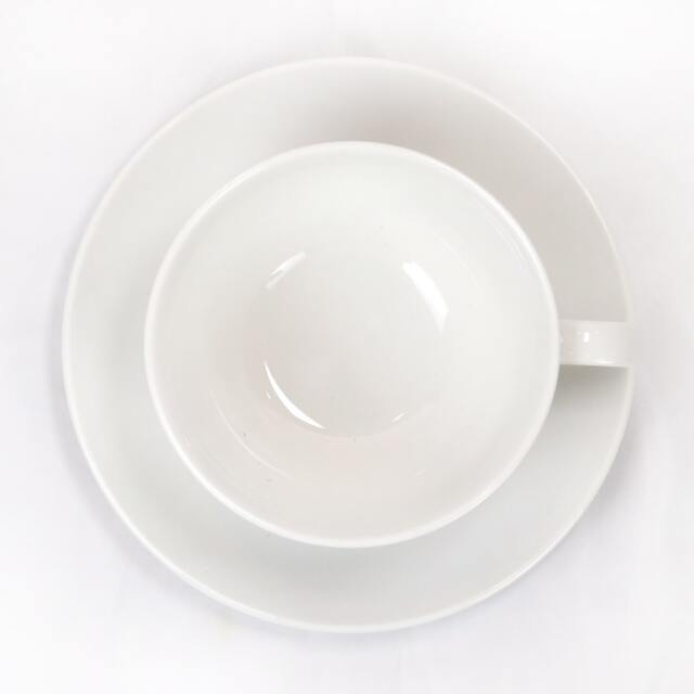 特大モーニングカップ＆ソーサー カップロゴ入 ソーサー無地<陶器製